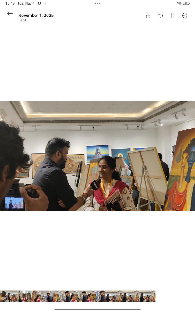 Art gallery interview during an exhibition event
